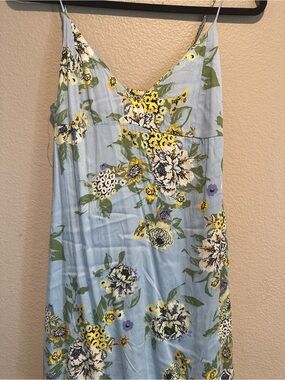 Free people Light Blue Floral Slip Dress with Yellow & Green Bouquet Print